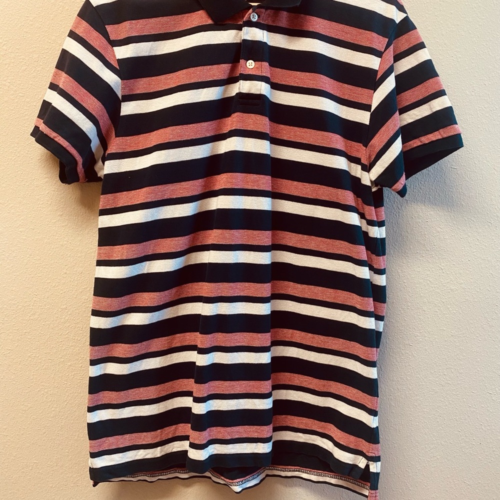 Old Navy Men’s Striped Polo Shirt - Red, White, and Navy Blue, size L.